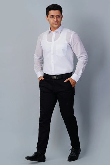 Regular Fit Allez France – BONZ | Men’s White Linen–Cotton Blend Shirt | Sophisticated Formalwear | Regular Fit